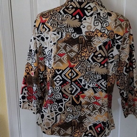 Kaktus Wearable Art woman's geometric tribal pattern lightweight button jacket L - Picture 8 of 14
